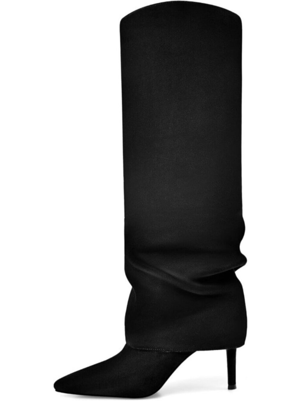 Women's Black Suede Fold Over Knee High Boots Pointed Toe Slouch Long Boots
